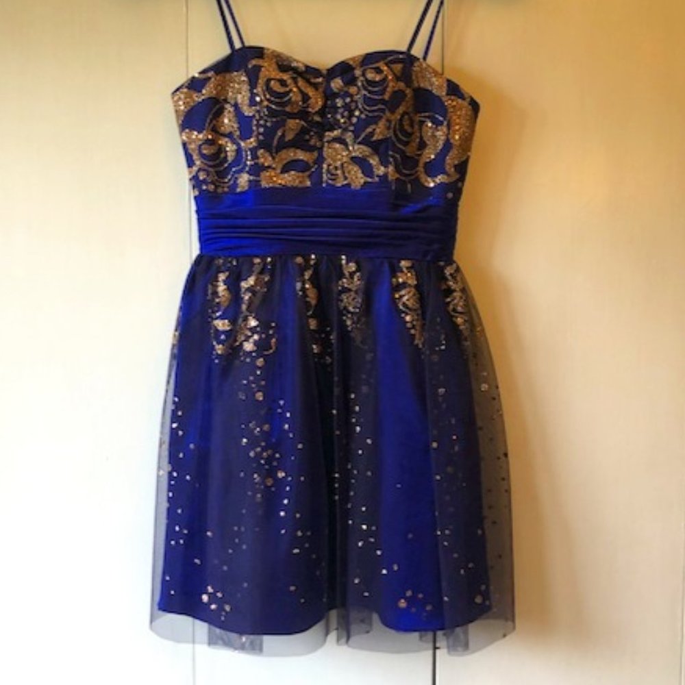 Gold and Blue strapless  Dress